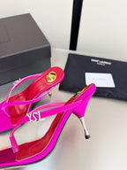 YSL Metal Heel 75mm with Side Rhinestone Buckle Logo Pink in Silk 784726