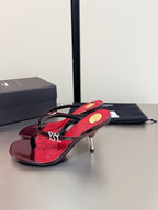 YSL Metal Heel 75mm with Side Rhinestone Buckle Logo Burgundy in Cowhide 784724