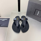 YSL Flat Flip-flops Black in Cowhide 784708