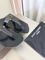 YSL Flat Flip-flops Black in Cowhide 784708