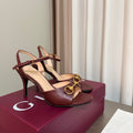 GG Buckle Stiletto Round Toe Heel Height 85mm Burgundy in Calfskin 784469