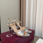 GG Buckle Stiletto Round Toe Heel Height 85mm Silver in Calfskin 784466