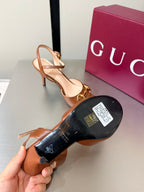 GG Buckle Stiletto Round Toe Heel Height 85mm Brown in Calfskin 784464