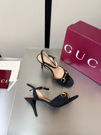 GG Buckle Stiletto Round Toe Heel Height 85mm Black in Monogram 784463