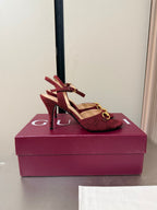 GG Buckle Stiletto Round Toe Heel Height 85mm Burgundy in Monogram 784462