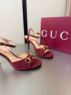 GG Buckle Stiletto Round Toe Heel Height 85mm Burgundy in Monogram 784462