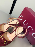GG Buckle Stiletto Round Toe Heel Height 85mm Burgundy in Monogram 784462
