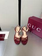 GG Buckle Stiletto Round Toe Heel Height 85mm Burgundy in Monogram 784462