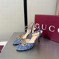 GG Buckle Stiletto Round Toe Heel Height 85mm Blue in Monogram 784461