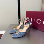 GG Buckle Stiletto Round Toe Heel Height 85mm Blue in Monogram 784461