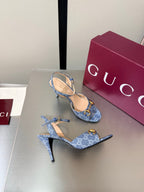 GG Buckle Stiletto Round Toe Heel Height 85mm Blue in Monogram 784461