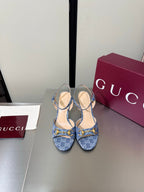 GG Buckle Stiletto Round Toe Heel Height 85mm Blue in Monogram 784461