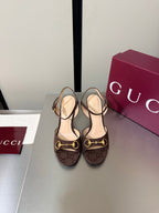 GG Buckle Stiletto Round Toe Heel Height 85mm Dark Brown in Monogram 784460