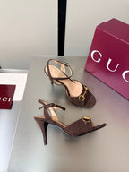 GG Buckle Stiletto Round Toe Heel Height 85mm Dark Brown in Monogram 784460