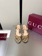 GG Buckle Stiletto Round Toe Heel Height 85mm Beige Brown in Monogram 784459