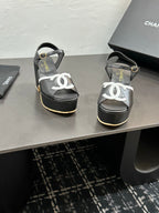 CC Platform Sandal Black in Sheepskin 784212