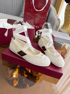 GG Dance Shoes White in Nubuck Suede with Classic GG Fabric 788167