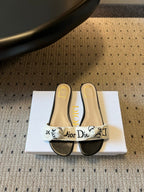 CD 26SS Letter Webbing Flat Sandals Black White in Fabric 789472