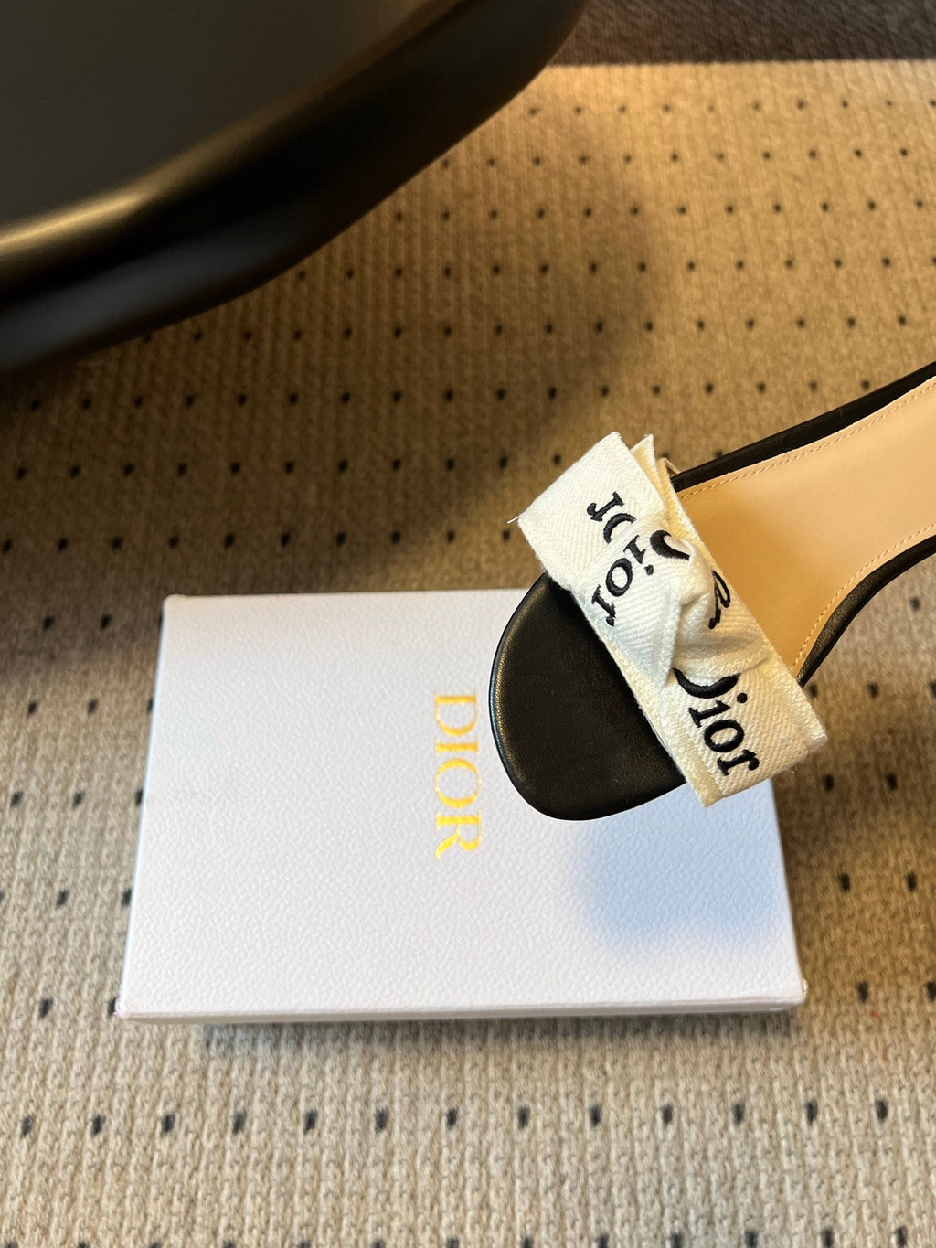 CD 26SS Letter Webbing Flat Sandals Black White in Fabric 789472