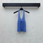 CC 26 Halter Neck Openwork Knit Vest Blue in Wool 385353