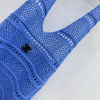 CC 26 Halter Neck Openwork Knit Vest Blue in Wool 385353