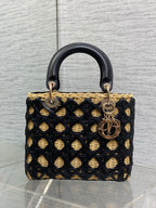 CD Lady Dior Bag 24cm Black in Rattan 155502
