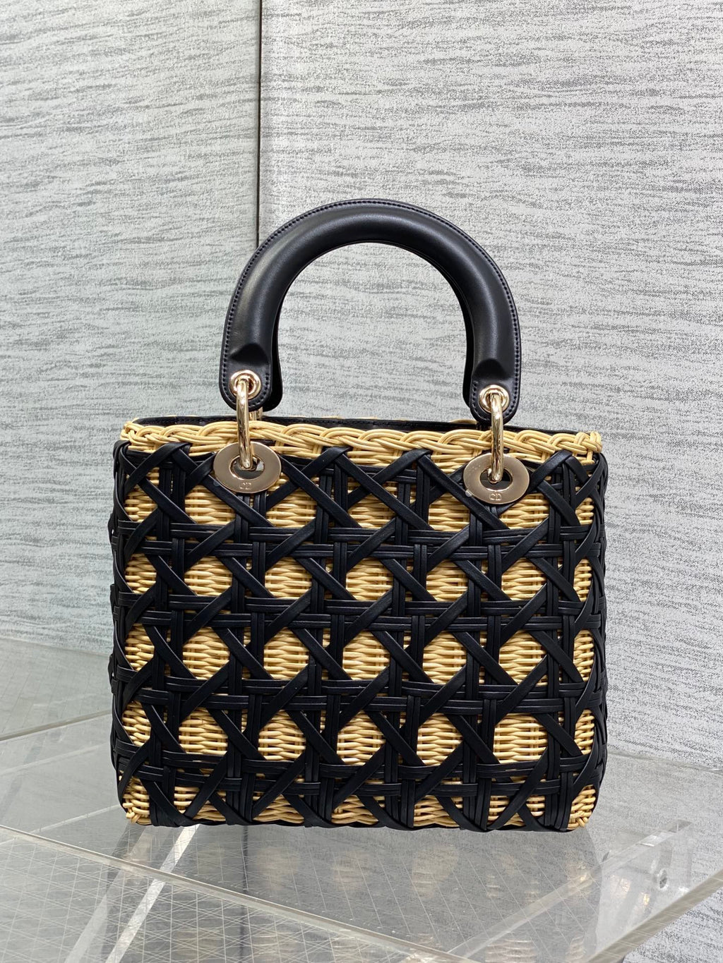 CD Lady Dior Bag 24cm Black in Rattan 155502