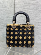 CD Lady Dior Bag 24cm Black in Rattan 155502