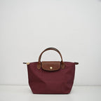 Longchamp Small Le Pliage Tote Bag Brown Burgundy Polyamide Leather