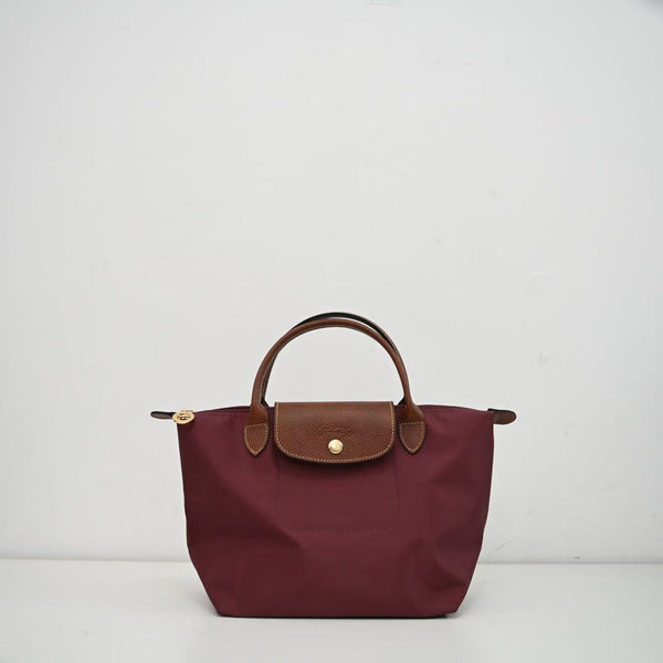 Longchamp Small Le Pliage Tote Bag Brown Burgundy Polyamide Leather