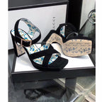 GG HIGH SANDAL BLACK SUEDE WITH PATTERNS