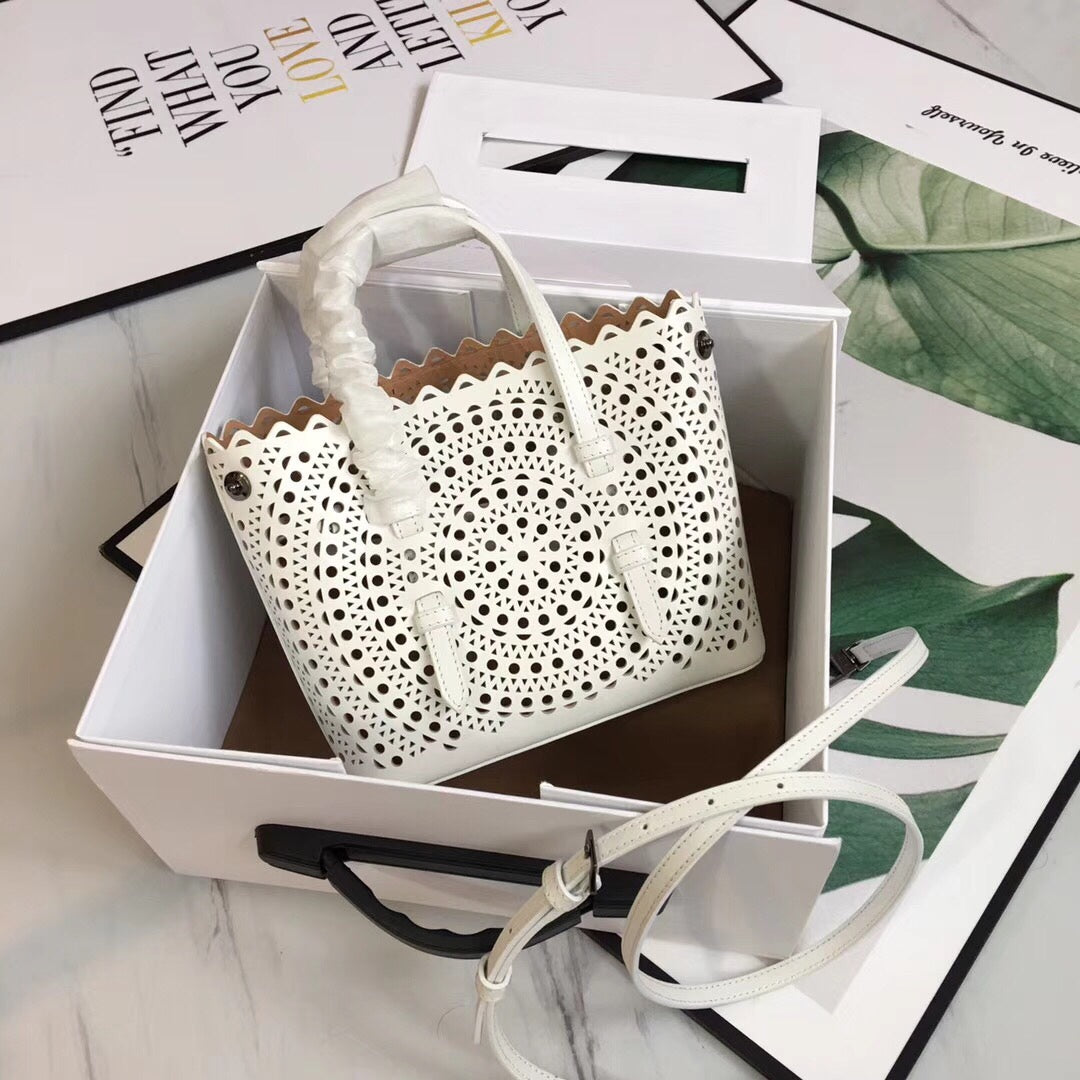 ALAIA MINA 20 BAG IN VIENNE WAVE WHITE CALFSKIN
