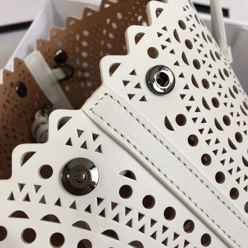 ALAIA MINA 20 BAG IN VIENNE WAVE WHITE CALFSKIN