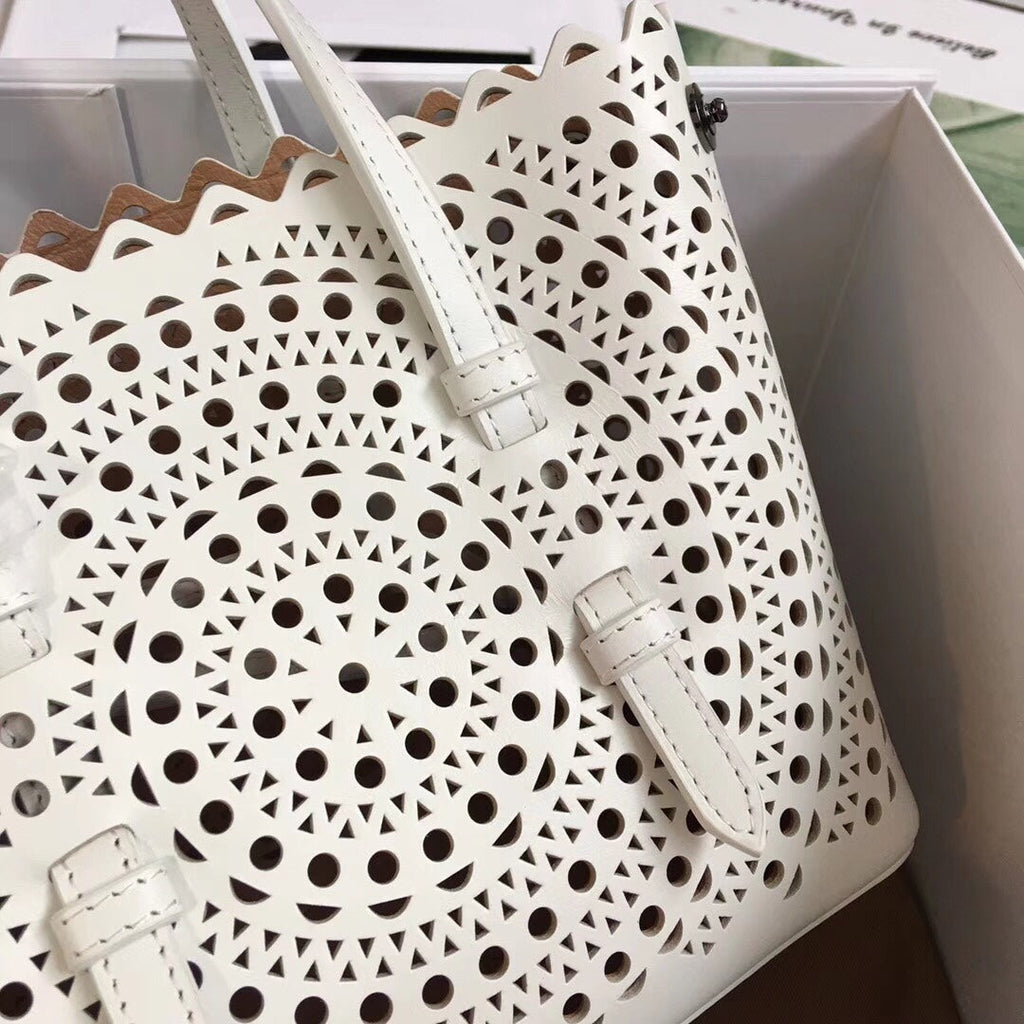 ALAIA MINA 20 BAG IN VIENNE WAVE WHITE CALFSKIN
