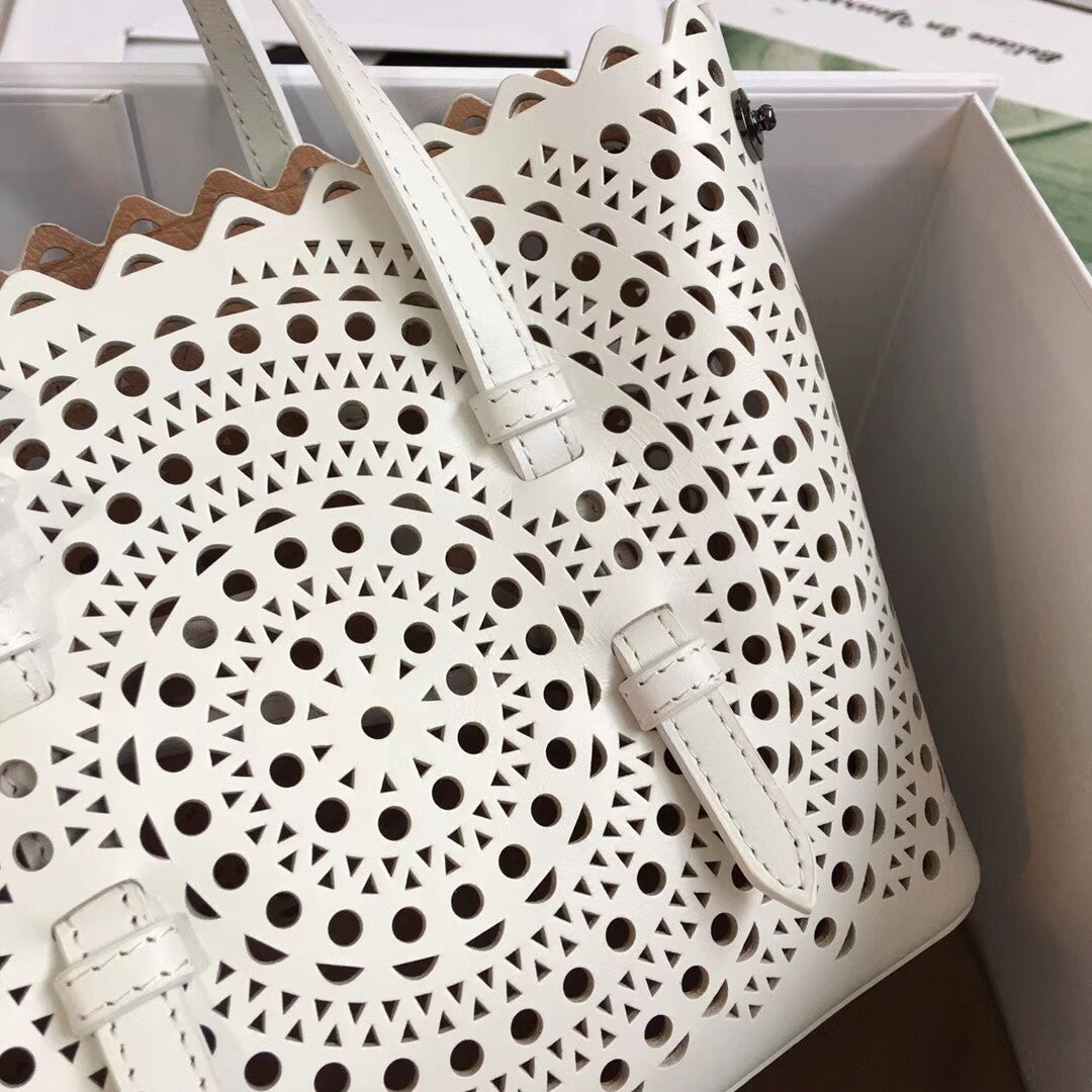 ALAIA MINA 20 BAG IN VIENNE WAVE WHITE CALFSKIN