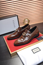 GG Men's Loafer Brown Embossed Cowhide 484786