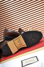 GG Men's Loafer Brown Embossed Cowhide 484786