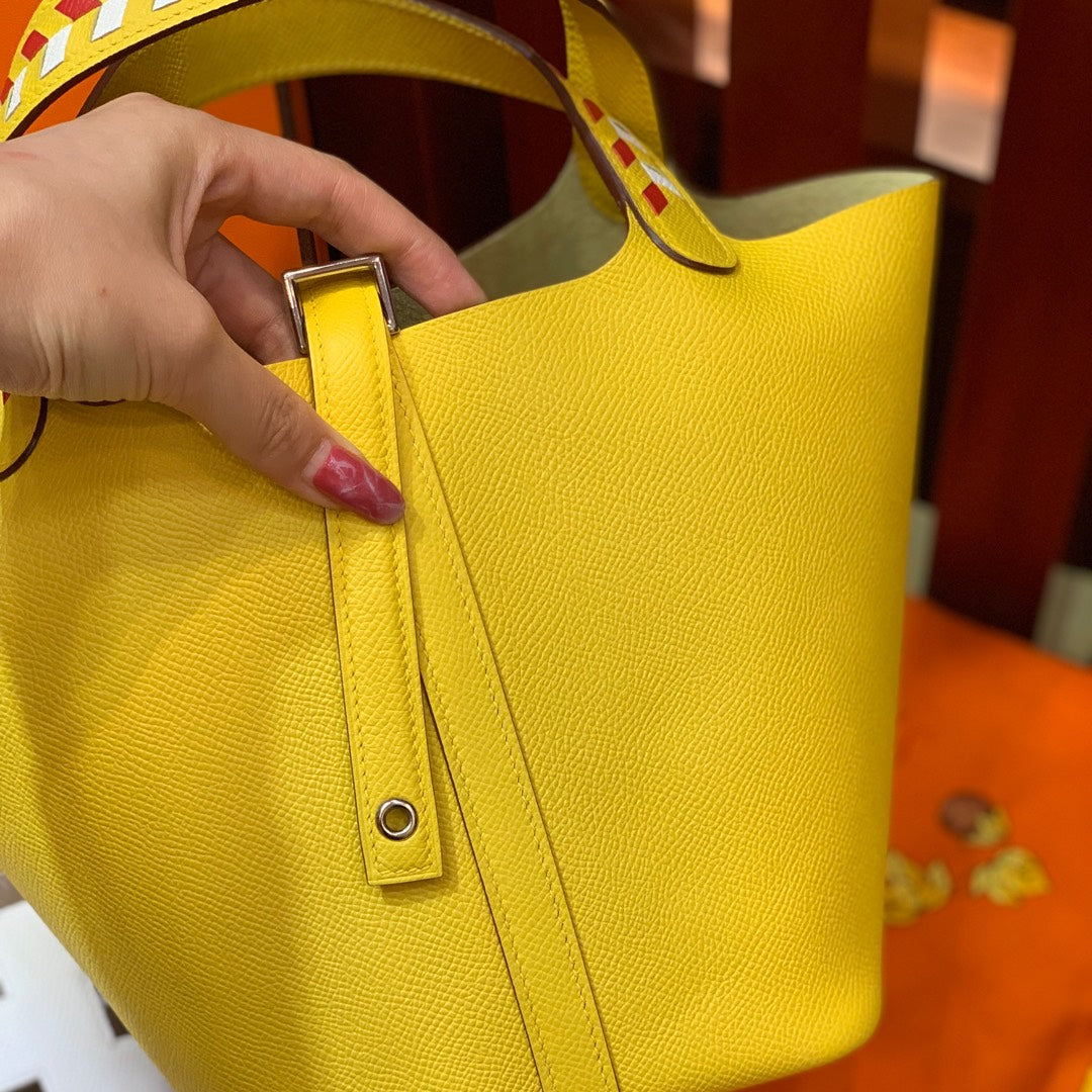 HM PICOTIN LOCK 18 LEMON EPSOM WITH BRAID STRAP