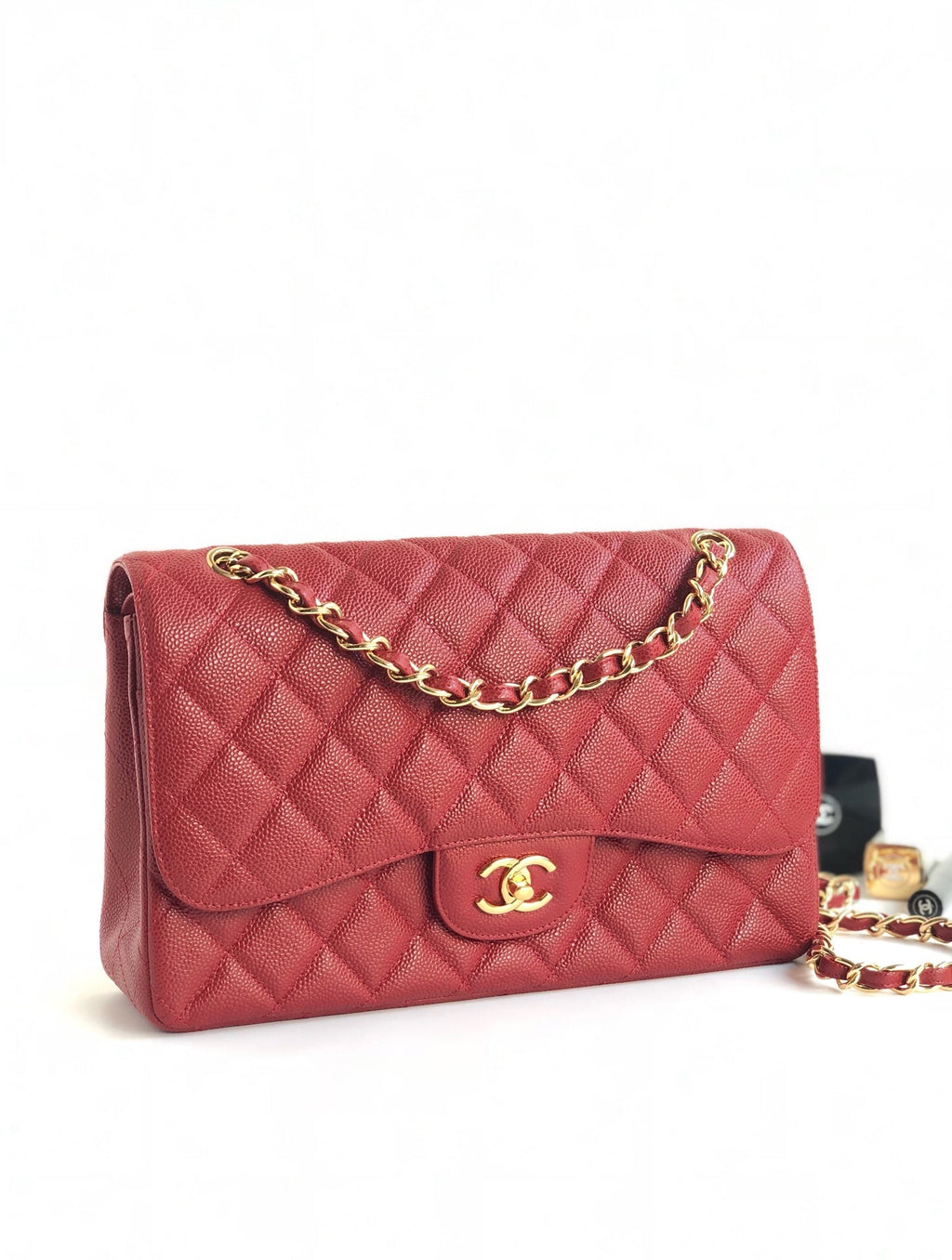 FLAP BAG JUMBO 30CM RED CAVIAR GOLD HARDWARE