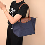 Longchamp Small Le Pliage Tote Bag Brown Navy Blue Polyamide Leather