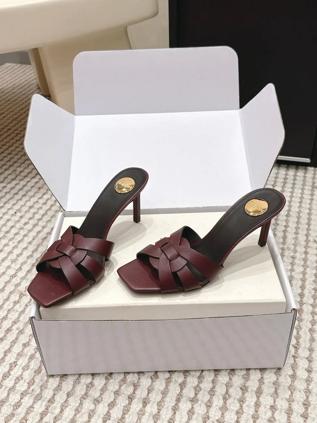 YSL 26ss High-Heeled Slippers 75 Calfskin