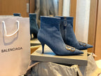 POINTED-TOE HIGH HEEL 80 MM ANKLE BOOTS IN BLUE DENIM