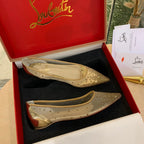 CL Follies Strass Flats Mesh Leather Gold