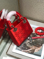 LADY 24 HANDBAG EMBOSSED DIAMOND IN CHERRY RED CALFSKIN