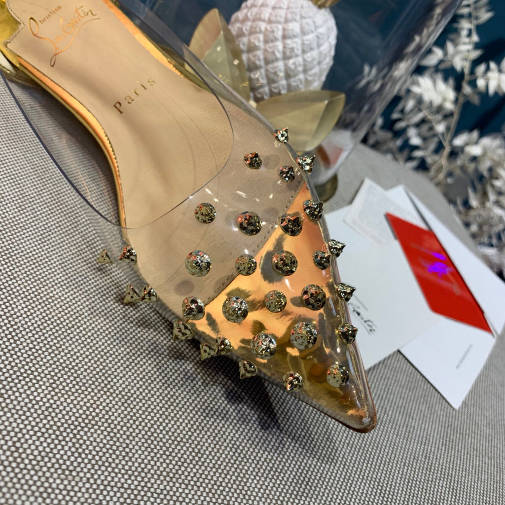 CL Collaclou Spike Clear Flat Embellished Pvc and Metallic Leather Gold