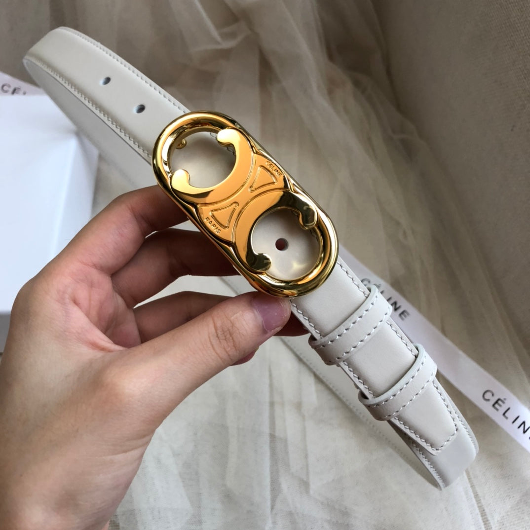 CL Gold 25mm Triomphe Enamel White Calfskin 562439