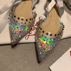 CL Mechante Reine Flats Spike Leather and PVC Silver