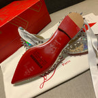 CL Mechante Reine Flats Spike Leather and PVC Silver