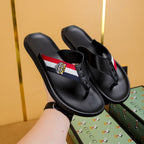 GG Men's Thong Sandals Black Cowhide 587228