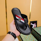 GG Men's Thong Sandals Black Cowhide 587228